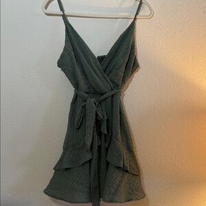 Olive Green Wrap Mini Dress L